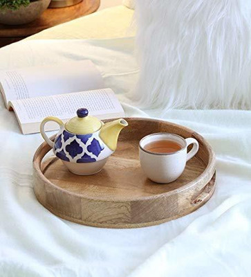 TFS Natural Mango Wood Round Serving Tray for Kichen/Restaurant/Office Tray