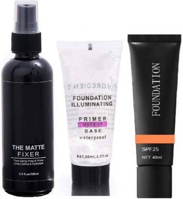 MYEONG PERFECT MATTE FINISH TUBE FOUNDATION WITH OIL FREE GEL FACE MAKE UP PRIMER WITH PERFECT MAKE UP SETTING SPRAY FIXER(3 Items in the set)