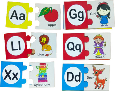 GKids Wooden Non-Toxic Alphabet Capital & Small With Picture 2 Pic Jigsaw Puzzle 26 Different Puzzles Fun with Learning games for young toddlers kids age 3+(52 Pieces)