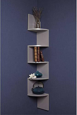 MYLACREATION Zigzag Corner Wall Mount Shelf /Racks and Shelves/Wall Shelf Wooden Wall Shelf(Number of Shelves - 5, Grey)