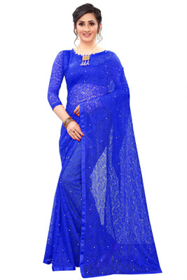 Indy Bliss Self Design Bollywood Net Saree(Blue)