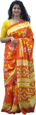 KRISHNA FASHION Printed Bandhani Pure Cotton Saree(Orange)