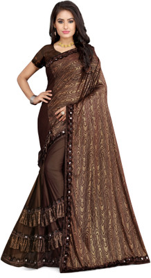 MINE CHOICE Self Design, Printed Bollywood Lycra Blend Saree(Brown)