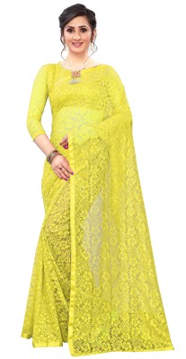 Indy Bliss Self Design Bollywood Net Saree(Yellow)