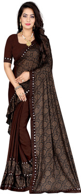 MINE CHOICE Self Design, Printed Bollywood Lycra Blend Saree(Brown)