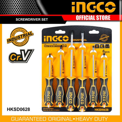 INGCO Tool world INGCO HKSD0628 HEAVY DUTY SCREWDRIVER SET WITH BLACK TIP AND RUBBER HANDLE (PACK OF 6) Combination Screwdriver Set(Pack of 6)