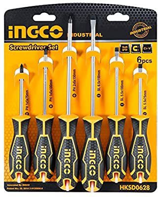 INGCO TOOLS MASTER HKSD0628 HEAVY DUTY WITH BLACK TIP AND RUBBER HANDLE Combination Screwdriver Set(Pack of 6)