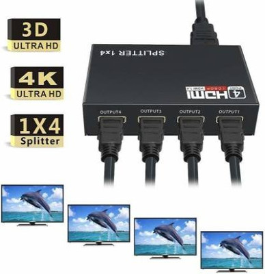 KUVERA 1 in 4 Out 3D 1.4 HDMI Splitter Duplicator Amplifier Switch AC Adapter - Black USB Adapter(Black)