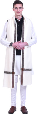 swi stylish Wool Embroidered Men Shawl(White)