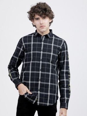 LOCOMOTIVE Men Checkered Casual Black Shirt