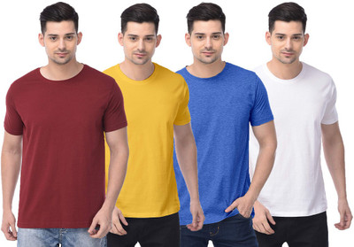 COLOR CAPITAL Solid Men Round Neck Maroon, Yellow, Blue, White T-Shirt