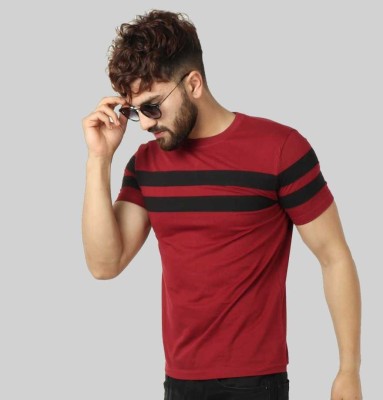 HeraDawn Self Design Men Round Neck Maroon T-Shirt