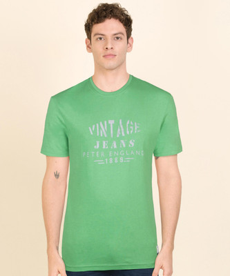 PETER ENGLAND Printed Men Round Neck Green T-Shirt