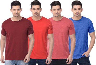 COLOR CAPITAL Solid Men Round Neck Maroon, Red, Blue T-Shirt