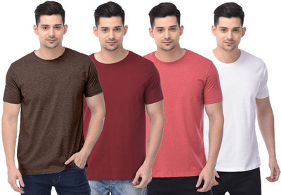 COLOR CAPITAL Solid Men Round Neck Brown, Maroon, Red, White T-Shirt