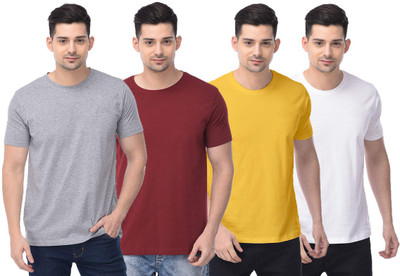 COLOR CAPITAL Solid Men Round Neck Grey, Maroon, Yellow, White T-Shirt