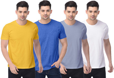 COLOR CAPITAL Solid Men Round Neck Yellow, Blue, Light Blue, White T-Shirt