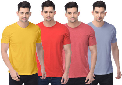 COLOR CAPITAL Solid Men Round Neck Yellow, Red, Light Blue T-Shirt