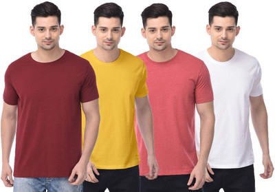 COLOR CAPITAL Solid Men Round Neck Maroon, Yellow, Red, White T-Shirt