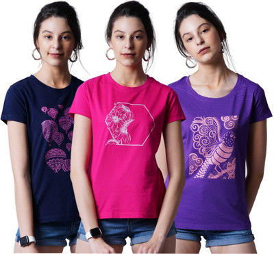 LAYA Printed Women Round Neck Multicolor T-Shirt