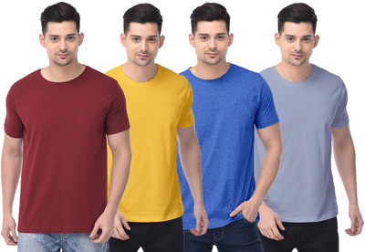 COLOR CAPITAL Solid Men Round Neck Maroon, Yellow, Blue, Light Blue T-Shirt