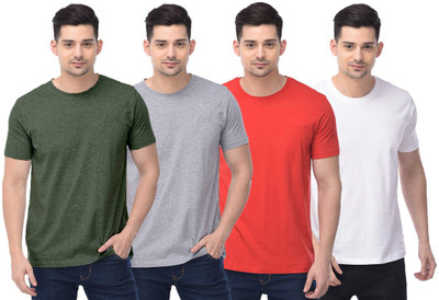 COLOR CAPITAL Solid Men Round Neck Green, Grey, Red, White T-Shirt
