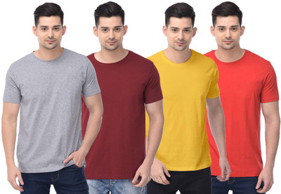 COLOR CAPITAL Solid Men Round Neck Grey, Maroon, Yellow, Red T-Shirt