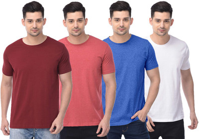 COLOR CAPITAL Solid Men Round Neck Maroon, Red, Blue, White T-Shirt