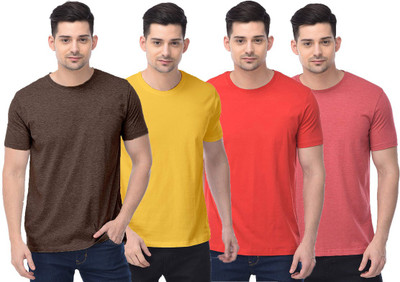COLOR CAPITAL Solid Men Round Neck Brown, Yellow, Red T-Shirt