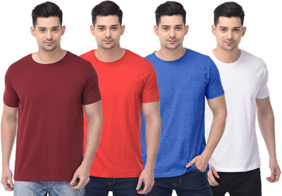 COLOR CAPITAL Solid Men Round Neck Maroon, Red, Blue, White T-Shirt