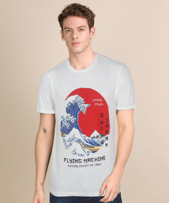 FLYING MACHINE Typography Men Round Neck White T-Shirt