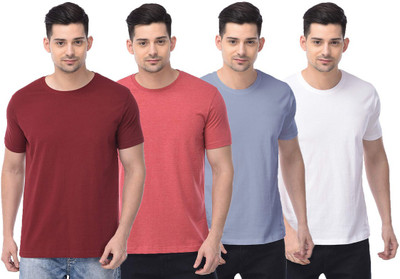 COLOR CAPITAL Solid Men Round Neck Maroon, Red, Light Blue, White T-Shirt