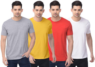 COLOR CAPITAL Solid Men Round Neck Grey, Yellow, Red, White T-Shirt