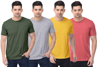 COLOR CAPITAL Solid Men Round Neck Green, Grey, Yellow, Red T-Shirt