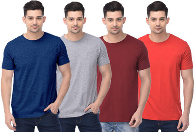COLOR CAPITAL Solid Men Round Neck Dark Blue, Grey, Maroon, Red T-Shirt