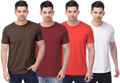 COLOR CAPITAL Solid Men Round Neck Brown, Maroon, Red, White T-Shirt