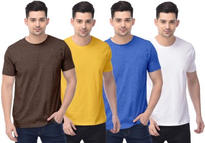 COLOR CAPITAL Solid Men Round Neck Brown, Yellow, Blue, White T-Shirt