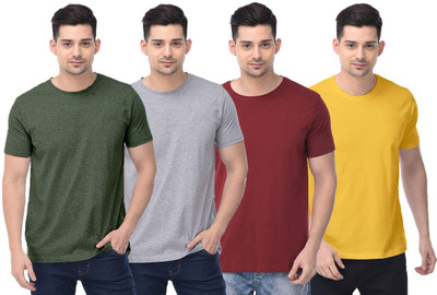 COLOR CAPITAL Solid Men Round Neck Green, Grey, Maroon, Yellow T-Shirt