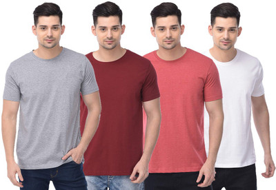 COLOR CAPITAL Solid Men Round Neck Grey, Maroon, Red, White T-Shirt