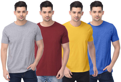 COLOR CAPITAL Solid Men Round Neck Grey, Maroon, Yellow, Blue T-Shirt