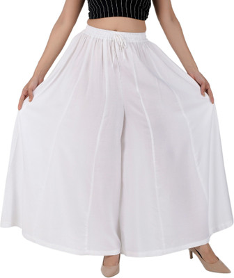 Jaipuri Print Flared Women White Trousers