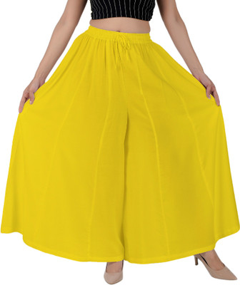 Jaipuri Print Flared Women Yellow Trousers