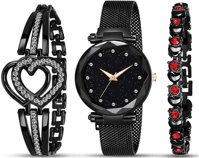 Endeavour MAGNET 12 BLACK_3X COMBO 21 Century Stylish 12 Point diamond Laxurius Looking 2021 Starry Sky Magnetic Watch Wrist Style Fancy Bracelet Women Watches Ladies Wristwatch for Girls Analog Fashion Female Clock Gift with Magnet Mash Strap Luxury Mesh Buckle sky Quartz girls Mysterious Lady New