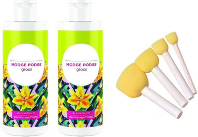 Definite Fevicryl Modge Podge Gloss - 120ml Each (Pack of 2) and Dabber Sponge Brushes (Pack of 5)