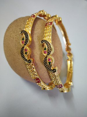 Shree Yogi Bangles Brass Crystal Gold-plated Bangle Set(Pack of 2)