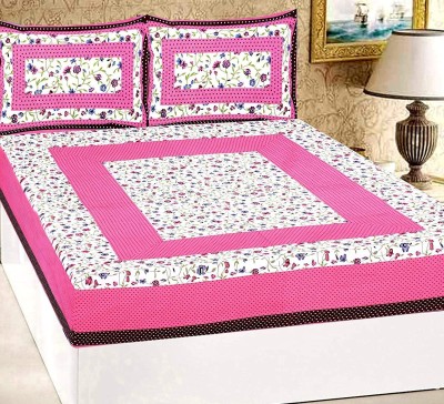 WAR TRADE 144 TC Cotton King Jaipuri Prints Flat Bedsheet(Pack of 1, Pink)