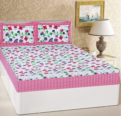 WAR TRADE 144 TC Cotton Double Jaipuri Prints Flat Bedsheet(Pack of 1, Pink)
