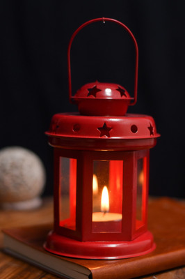 Fashion Bizz Hanging Lantern Decorative Iron 1 - Cup Tealight Holder(Red, Pack of 1)