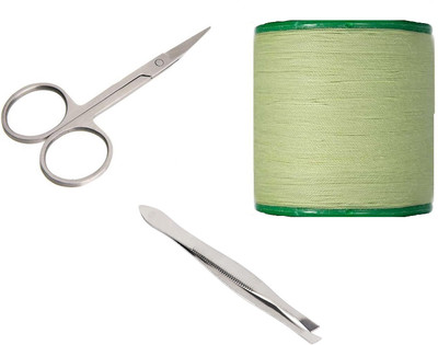 Ghelonadi Eyebrow Thread with Stainless Cuticle Scissors and Tweezers for Nail, Eyebrows, Eyelash, Nose Hair, Ear Hair(3 Items in the set)