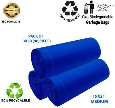 VAANIFORMATION Blue Biodegradable Garbage Bag Size 19x21 pack of 3 Roll (90 Bags) Medium 12 L Garbage Bag  Pack Of 90(90Bag )
